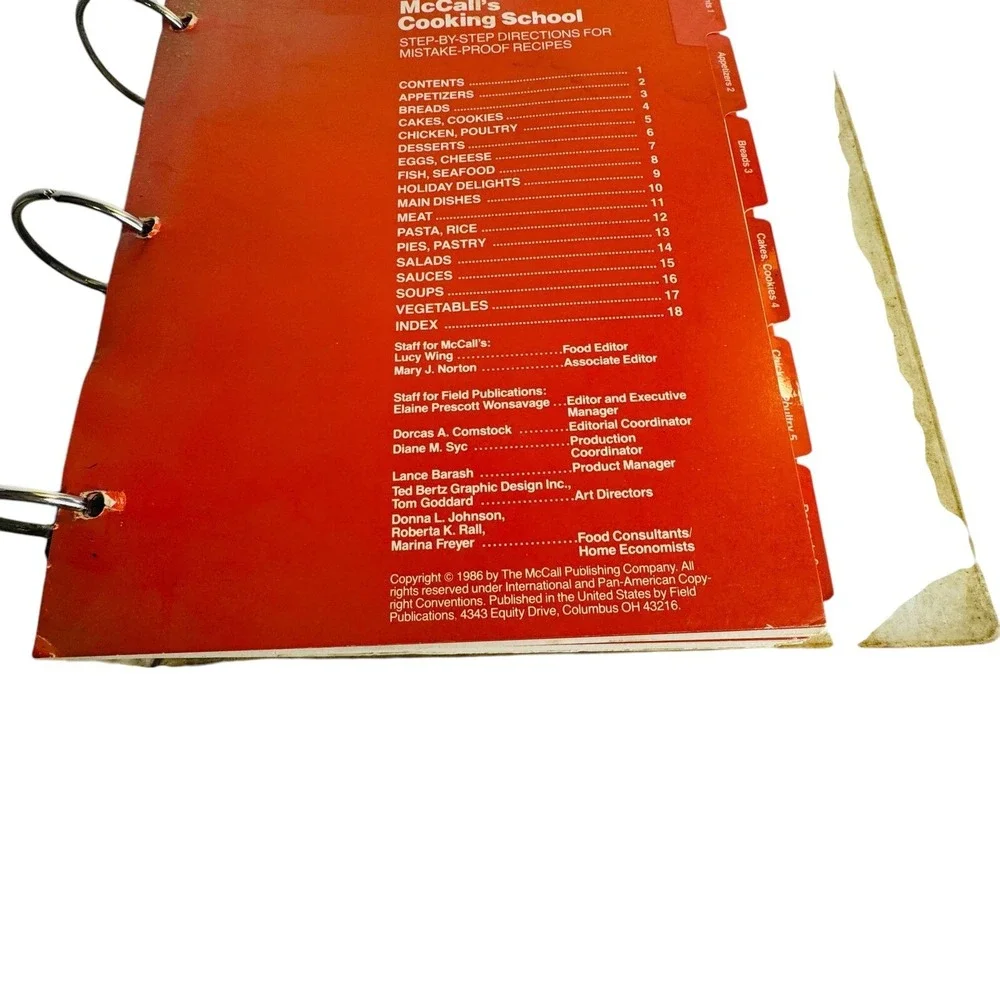 McCall's Cooking School Cookbook‎ Recipes 3 Ring Binder 1986 Color Illustrations